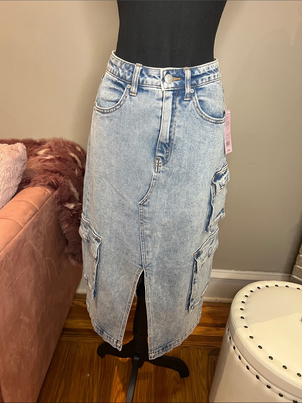 wild fable Light Blue Denim Cargo Midi Skirt